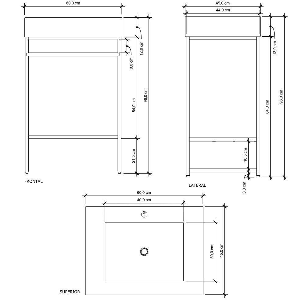 Gabinete Banheiro Ferro Iron Black 60x45cm Cuba Rennes Concreto - 3