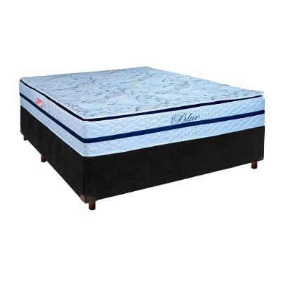 Cama + Box Preto E Colchão Molas Ensacadas Casal - Blue Paropas
