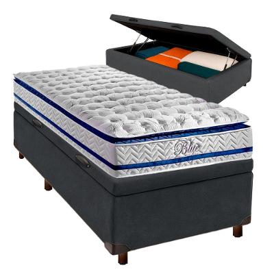 Cama + Bau Blindado E Colchão Molas Ensacadas Solteiro - Blue Paropas