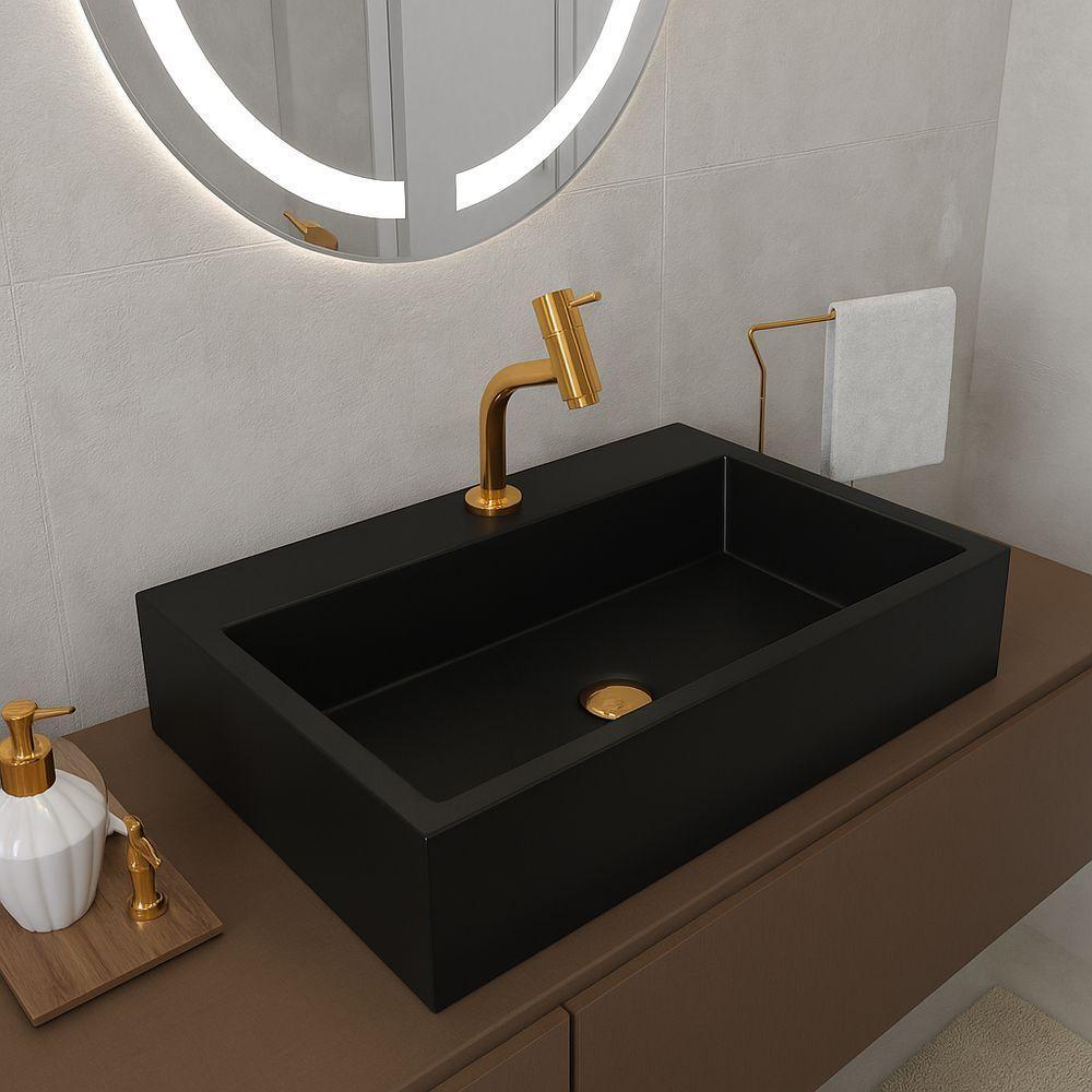 Cuba De Apoio Banheiro Esmeralda Pedra 60x40cm Preto - 2