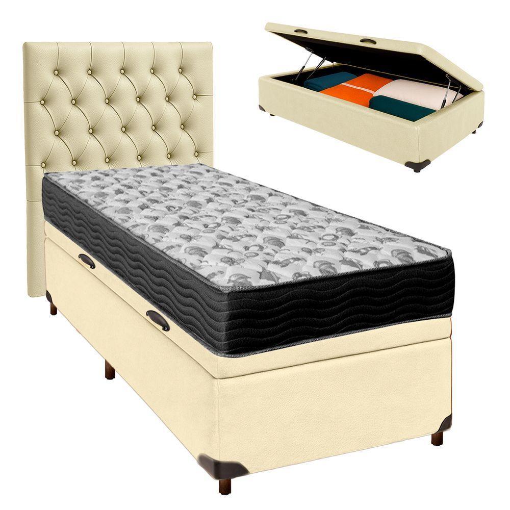 Conjunto Cama Box Bau Blindado Solteiro + Colchão D33 Iso100 Ortobom + Cabeceira - 1