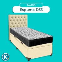 Conjunto Cama Box Bau Blindado Solteiro + Colchão D33 Iso100 Ortobom + Cabeceira