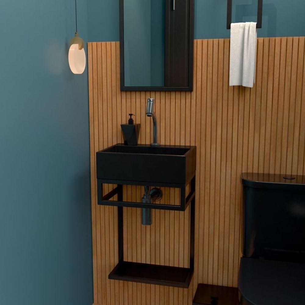 Gabinete Banheiro Ferro Los Angeles 40x30cm Preto Fosco - 2