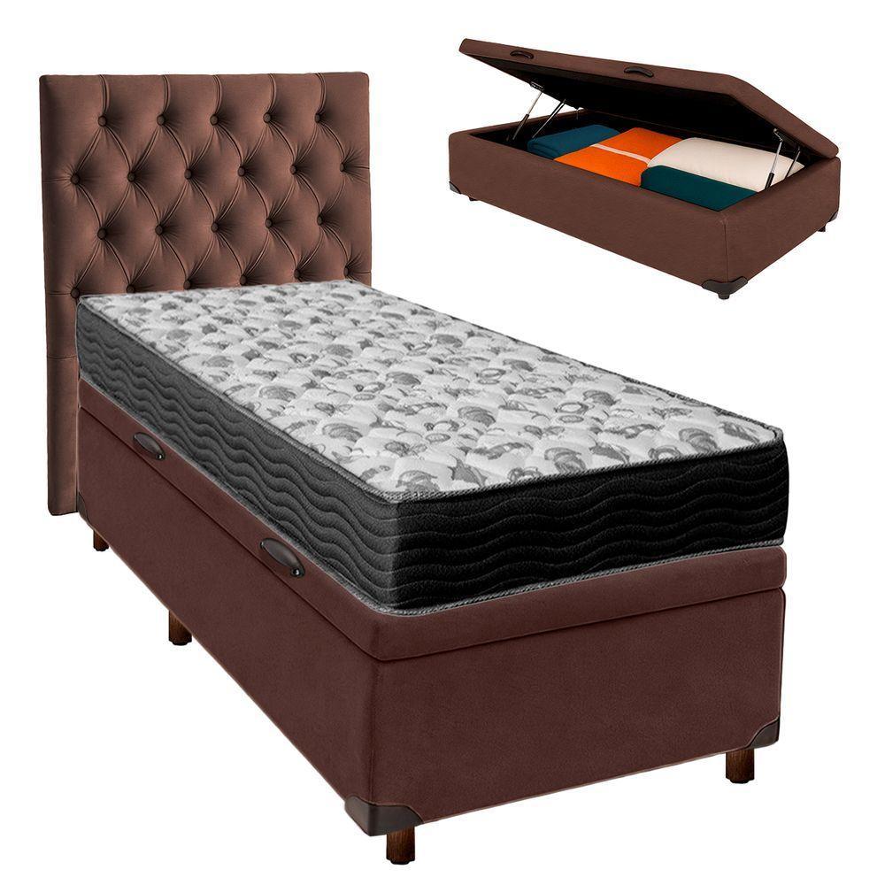 Conjunto Cama Box Bau Blindado Solteiro + Colchão D33 Iso100 Ortobom + Cabeceira - 1