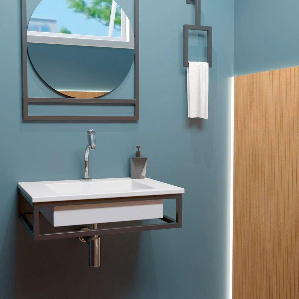 Bancada Suspensa Banheiro Ferro Iron Black 60x45cm Branco Fosco - 2