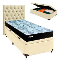 Cama + Bau Bege E Colchão Molas Ensacadas Solteiro - Life Gold Paropas + Cabeceira - 1
