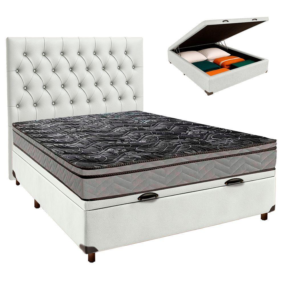 Conjunto Cama Box Bau Branco Casal + Colchão D28 Conforto Paropas + Cabeceira - 1