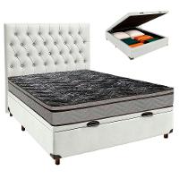 Conjunto Cama Box Bau Branco Casal + Colchão D28 Conforto Paropas + Cabeceira - 1