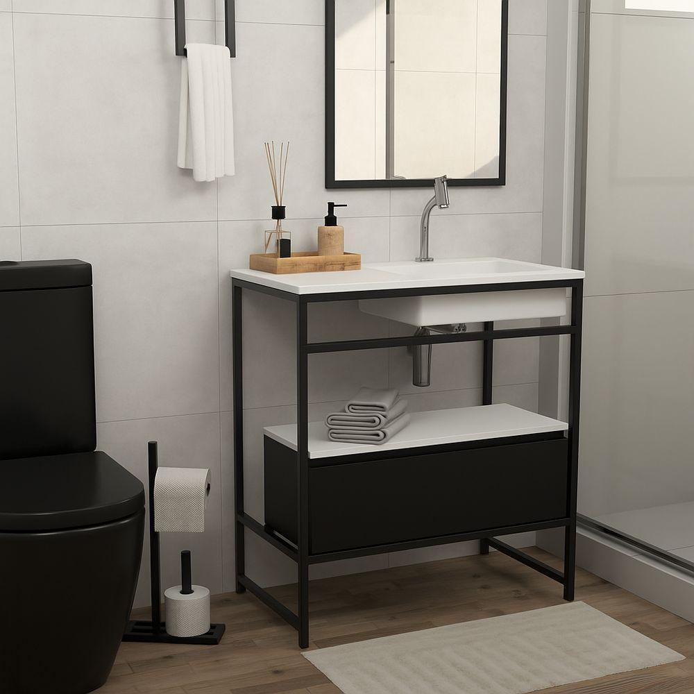 Gabinete Banheiro Ferro Iron Black Com Gaveteiro 80x45cm Branco Fosco - 2