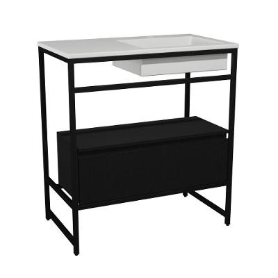 Gabinete Banheiro Ferro Iron Black Com Gaveteiro 80x45cm Branco Fosco