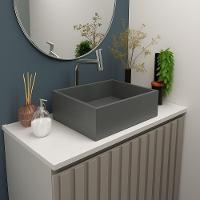 Cuba De Apoio Banheiro Quartzo Pedra 40x30cm Chumbo Fosco - 2