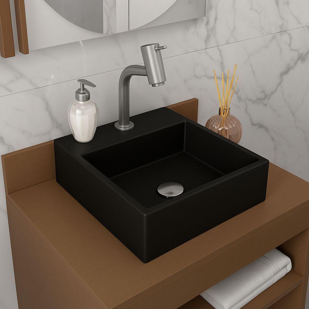 Cuba De Apoio Banheiro Topazio Pedra 35x35cm Preto Fosco - 2