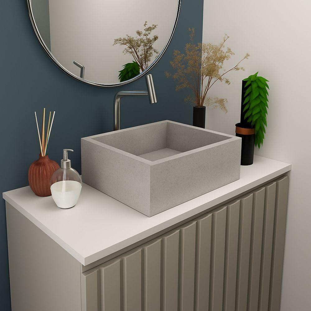 Cuba De Apoio Banheiro Quartzo Pedra 40x30cm Concreto - 2