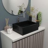 Cuba De Apoio Banheiro Quartzo Pedra 40x30cm Preto Fosco - 2