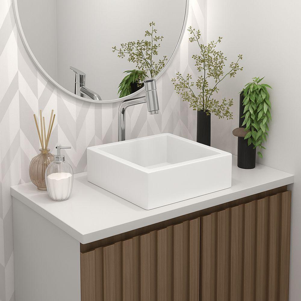 Cuba De Apoio Banheiro Pérola Pedra 30x30cm Branco Standard - 2