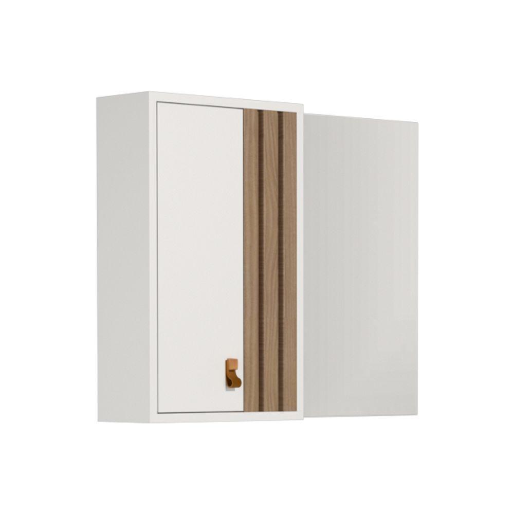Espelheira Ariel 80cm Com Detalhe Ripado Branco/jequitibá - 1