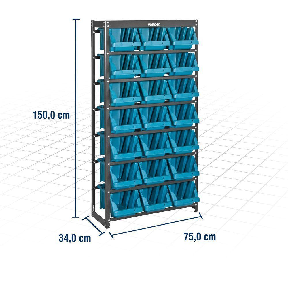 Estante Metálica 21-7 Com Gaveteiros Azuis Modelo Prático - - 2