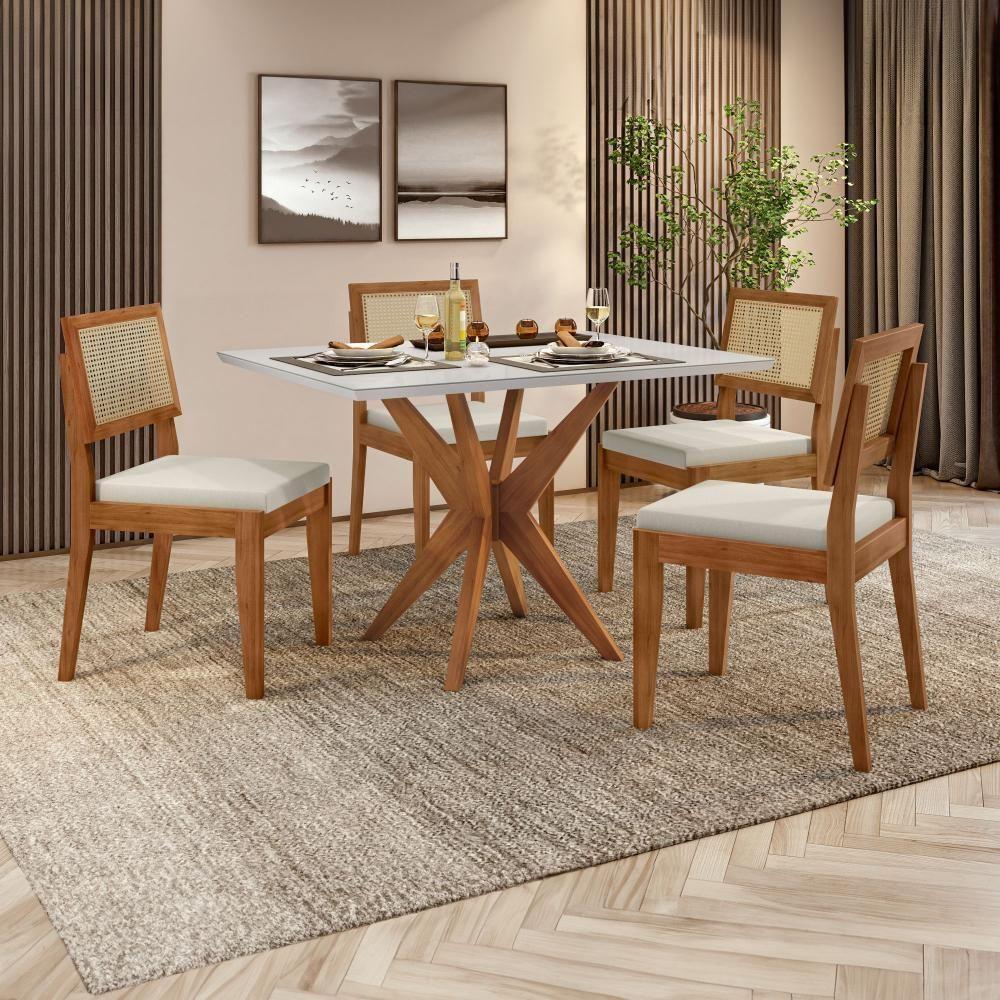 Conjunto Sala De Jantar Com Mesa Donna E 4 Cadeiras Rainha Madeira Maciça Natural/off White Nesher - 1