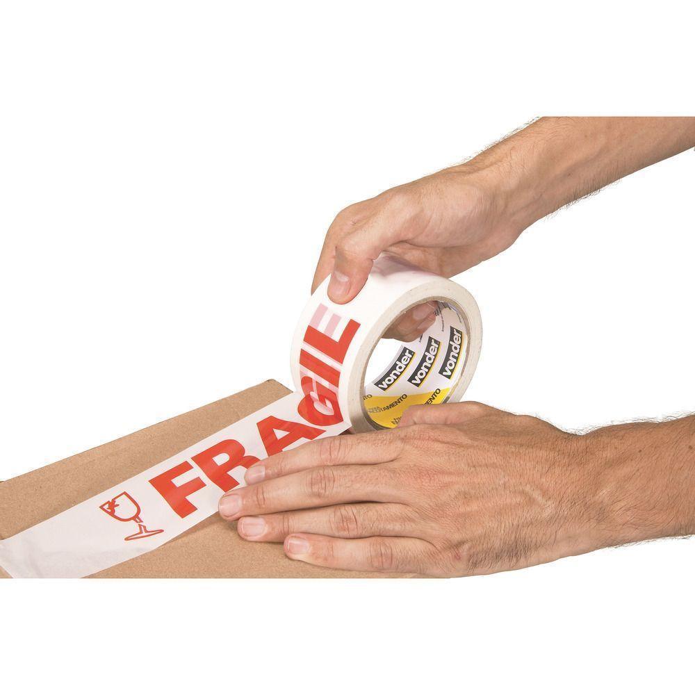 Fita Adesiva Para Embalagem 48mmx50m Branca Frágil - Vonder - 3