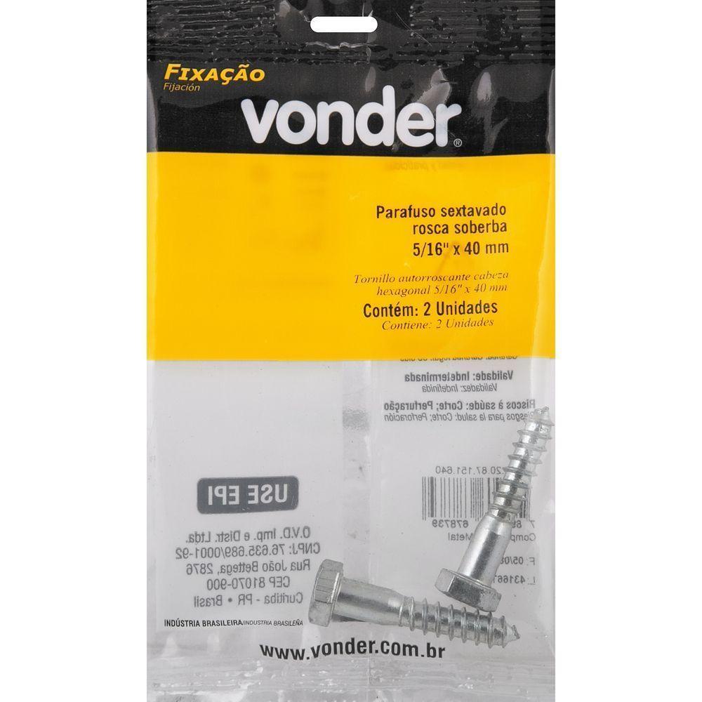 Parafuso Sextavado Rosca Soberba 5/16''x40mm 2 Peças Vonder - 3