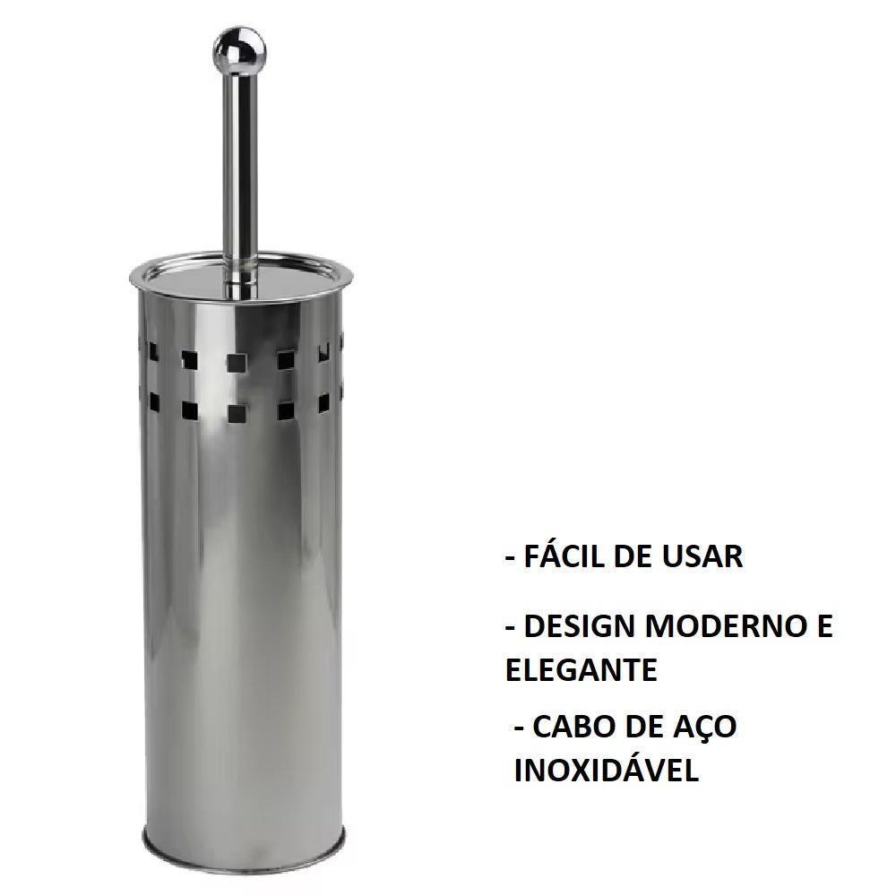 Escova Sanitária Em Inox Vassourinha Para Banheiro Luxo Com Suporte Aço Limpador De Vaso - 6