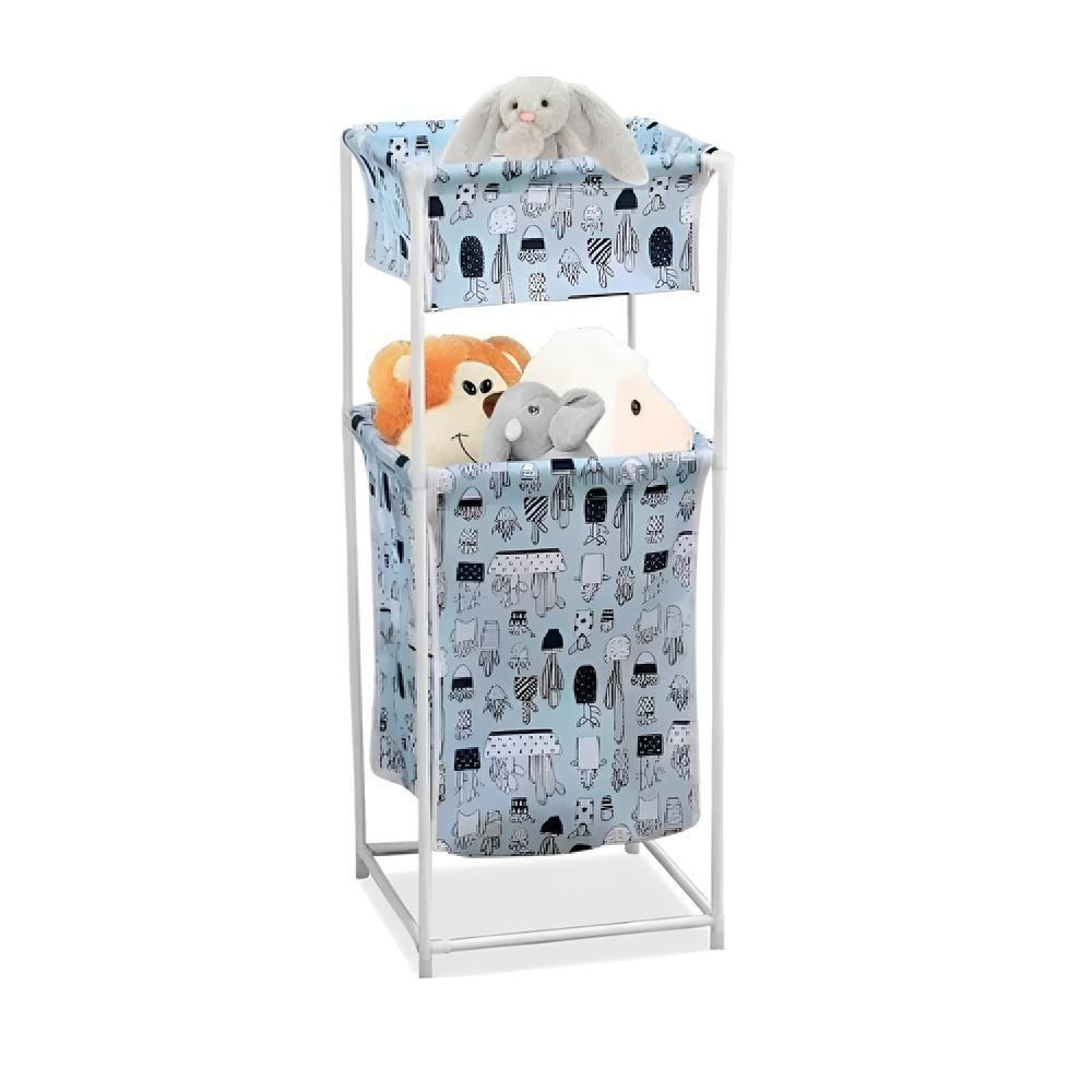 Cesto De Roupa Duplo Roupeiro 2 Andares Organizador Divisórias Multiuso De Banheiro Quarto Lavanderia Brinquedos - 1