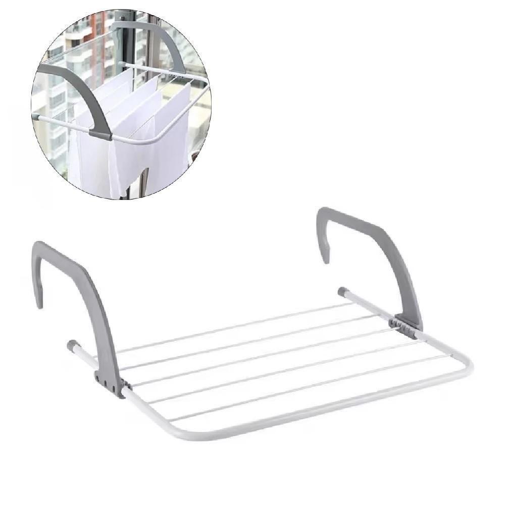 Varal Portátil De Porta Janela Sacada Apartamento Suporte Seca Roupa Dobrável 5 Varetas Prático Metálico Branco - 2