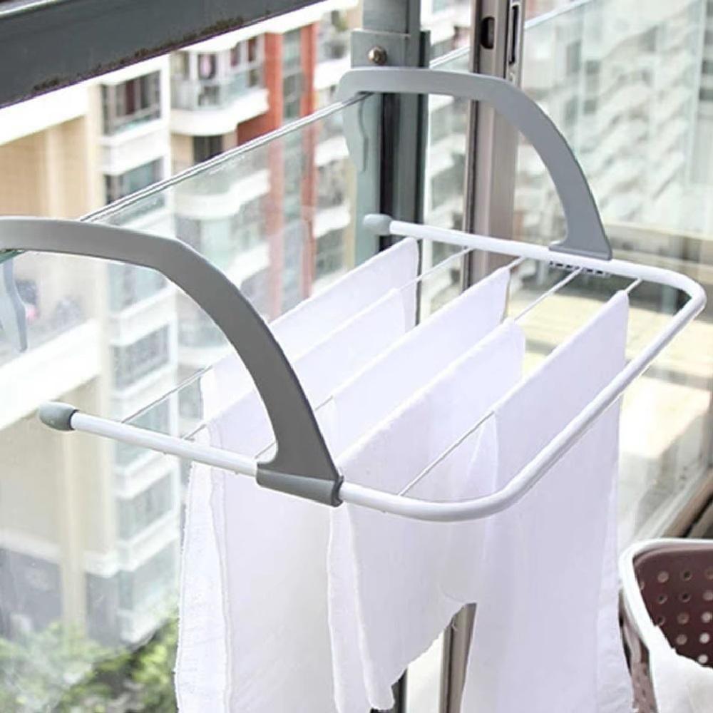 Varal Portátil De Porta Janela Sacada Apartamento Suporte Seca Roupa Dobrável 5 Varetas Prático Metálico Branco - 4