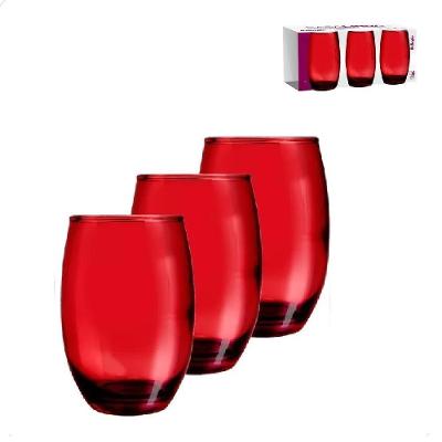 Kit 3 Copos Vermelho Jogo De Vidro 475ml Bebidas Água Suco Drink Casa Bar Restaurante Conjunto Luxo