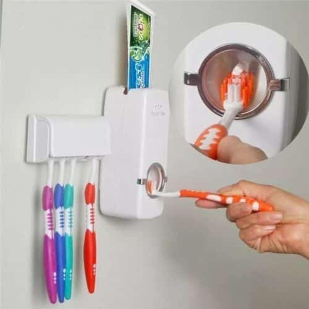 Dispenser Pasta Dente Com Suporte 5 Escovas Automático Porta Creme Dental Aplicador 2 Em 1 - 5