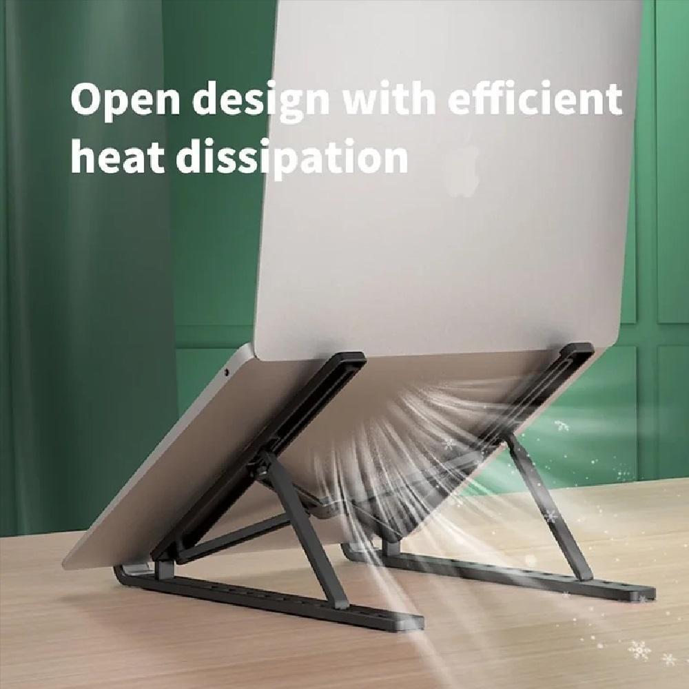 Suporte Articulado Para Notebook Tablet Ergonômico Base Ajustável Dobrável Antiderrapante Mesa Escritório Preto - 4