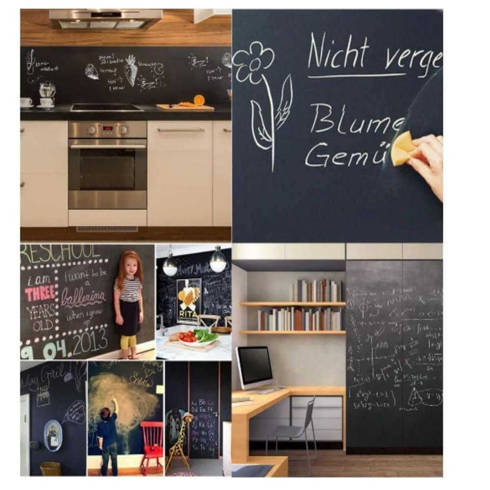 Adesivo Lousa Quadro Negro 1 Metro Papel Parede Contact Kit Completo Giz 1m X 45cm Preto Lavável Escola - 4