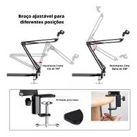 Suporte Microfone Articulado Mesa Braço Profissional Dobrável Ajustável Em Aço Podcast Gravação Estúdio - 3