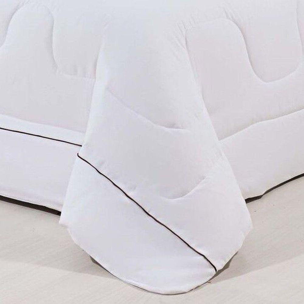 Kit Edredom 100% Algodão Percal 150 Fios Dupla Face King + Jogo De Cama Gran Moratta 7 Peças - Branco/ Palha - 2