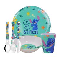Kit Refeição Infantil Melamina Stitch Disney 6 Peças Pratos, Copo E Talheres Inox - Tuut - 1
