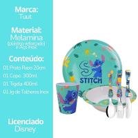 Kit Refeição Infantil Melamina Stitch Disney 6 Peças Pratos, Copo E Talheres Inox - Tuut - 5