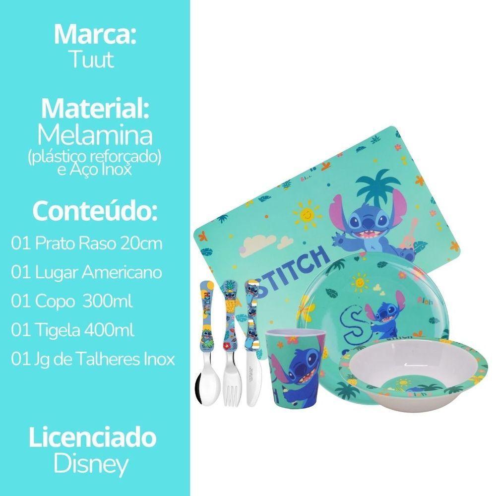 Kit Refeição Infantil Melamina Stitch Disney 7 Peças Incluso Talheres Inox - Tuut - 10