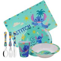 Kit Refeição Infantil Melamina Stitch Disney 7 Peças Incluso Talheres Inox - Tuut - 1