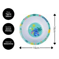 Kit Refeição Infantil Melamina Stitch Disney 7 Peças Incluso Talheres Inox - Tuut