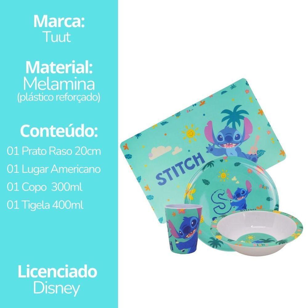 Kit Refeição Infantil Melamina Stitch Disney 4 Peças Incluso Lugar Americano - Tuut - 2