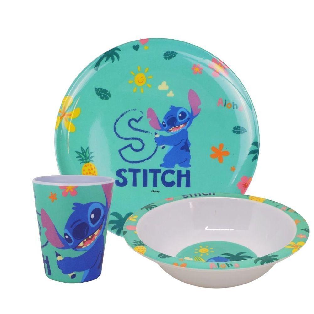 Kit Refeição Infantil Melamina Stitch Disney 3 Peças Prato, Tigela E Copo - Tuut - 1