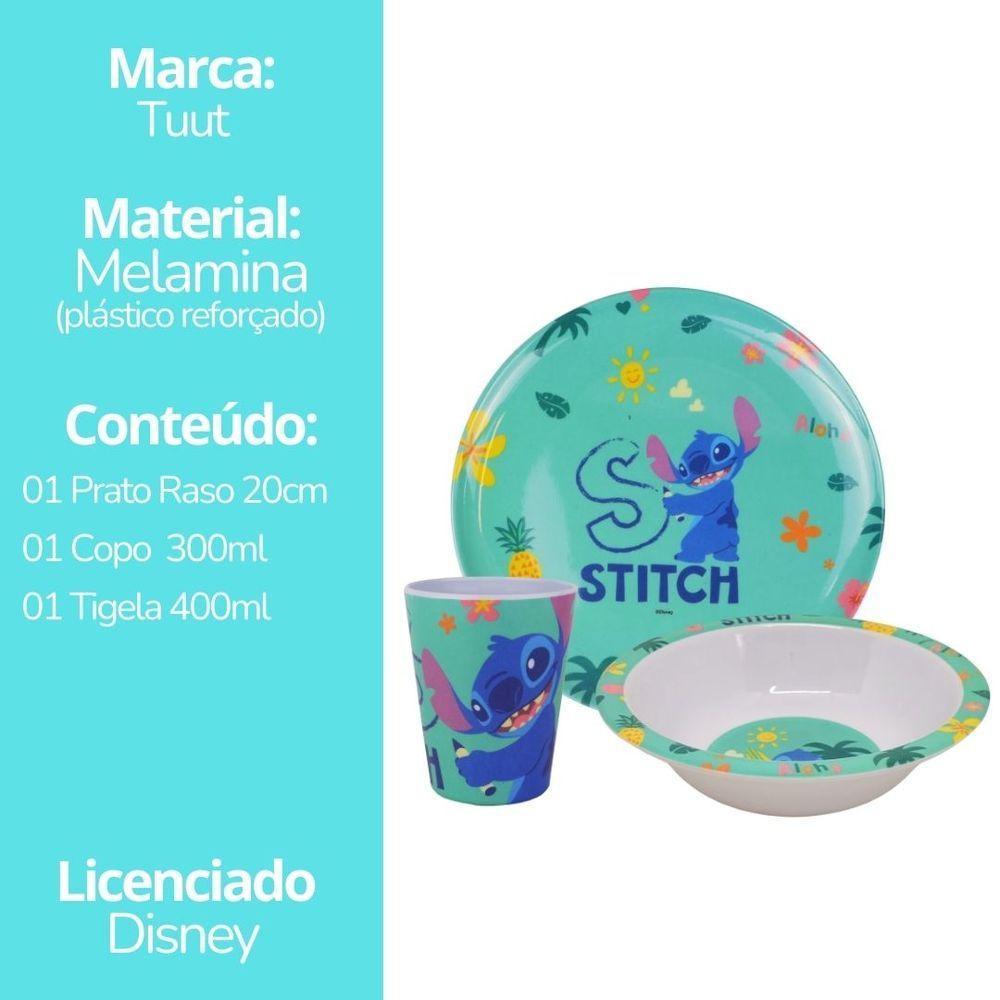 Kit Refeição Infantil Melamina Stitch Disney 3 Peças Prato, Tigela E Copo - Tuut - 8