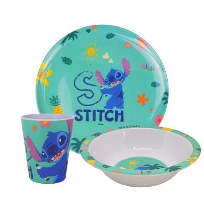 Kit Refeição Infantil Melamina Stitch Disney 3 Peças Prato, Tigela E Copo - Tuut