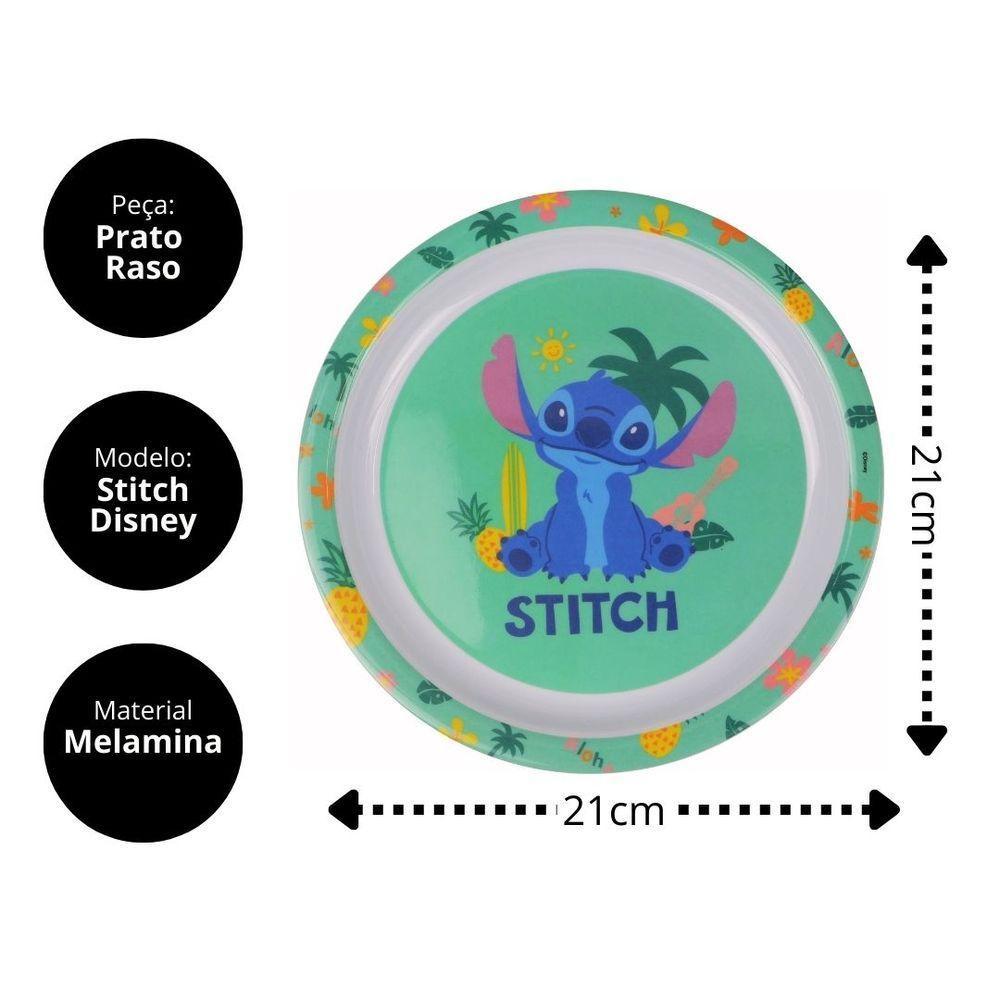Jogo Refeição Infantil Melamina Stitch Disney 6 Peças, Pratos, Copo E Talheres - Tuut - 2