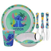Jogo Refeição Infantil Melamina Stitch Disney 6 Peças, Pratos, Copo E Talheres - Tuut - 1