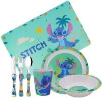 Jogo Refeição Infantil Melamina Stitch Disney 7 Peças Incluso Talheres Inox - Tuut - 1
