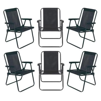 Jogo 6 Cadeira Alta Preta Mor Dobrável Reforçada Até 110kg Praia Varanda Camping Jardim