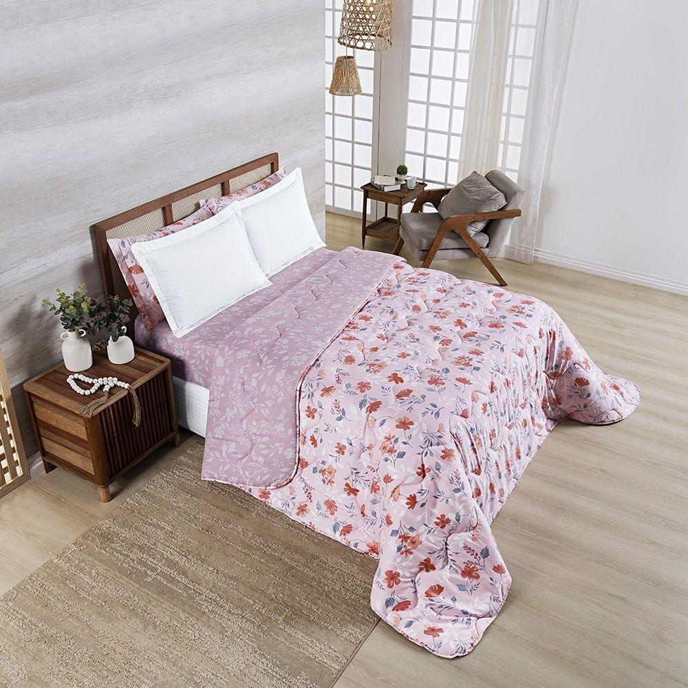 Edredom + Jogo De Cama Afeto 400 Fios King 05 Peça 100% Poliéster - Flora - 2