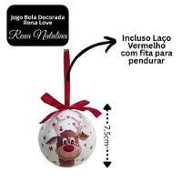 Kit 8 Bolas Natal Decoradas Brancas Estampa Rena Love E Laço Vermelho 7,5cm