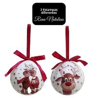 Kit 8 Bolas Natal Decoradas Brancas Estampa Rena Love E Laço Vermelho 7,5cm - 5